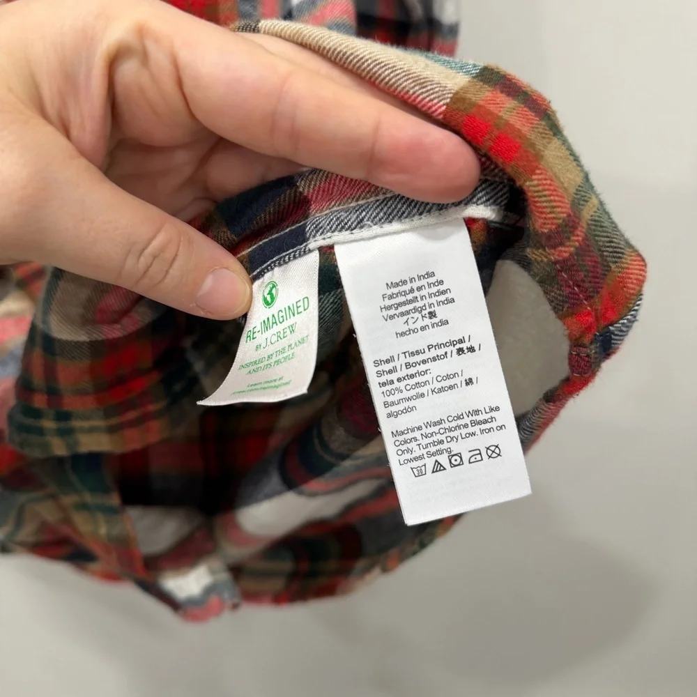 J. Crew Regular Fit Flannel Shirt Long Sleeve Large Plaid Cotton